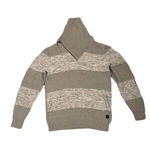 Trash Nouveau Mens Grey Striped Shawl Collar Zip Pullover Sweater Small